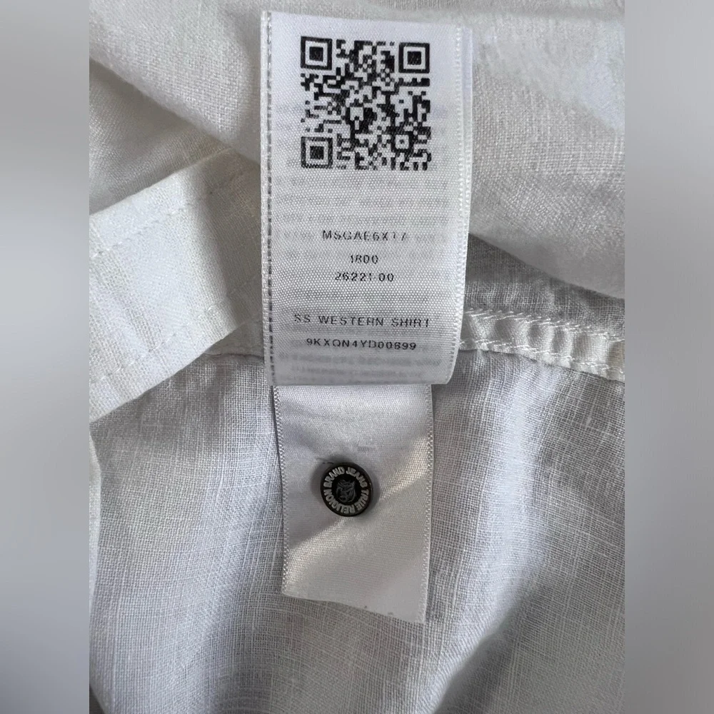 TRUE RELIGION Shirt Men‎ L 100% Linen Button up Slim Western Short Sleeve White